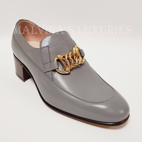 GUCCI SHOES EBAL GRAY LEATHER HORSEBIT CHAIN LOAFERS ICE LOLLY sz 37 7 US - Picture 7 of 15